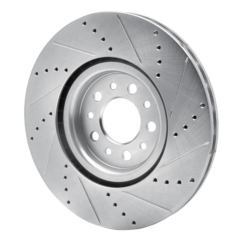 Alfa Romeo Tonale Brake Rotor (1) - Front Left - R1 Concepts - Drilled & Slotted - Silver - `14-`25
